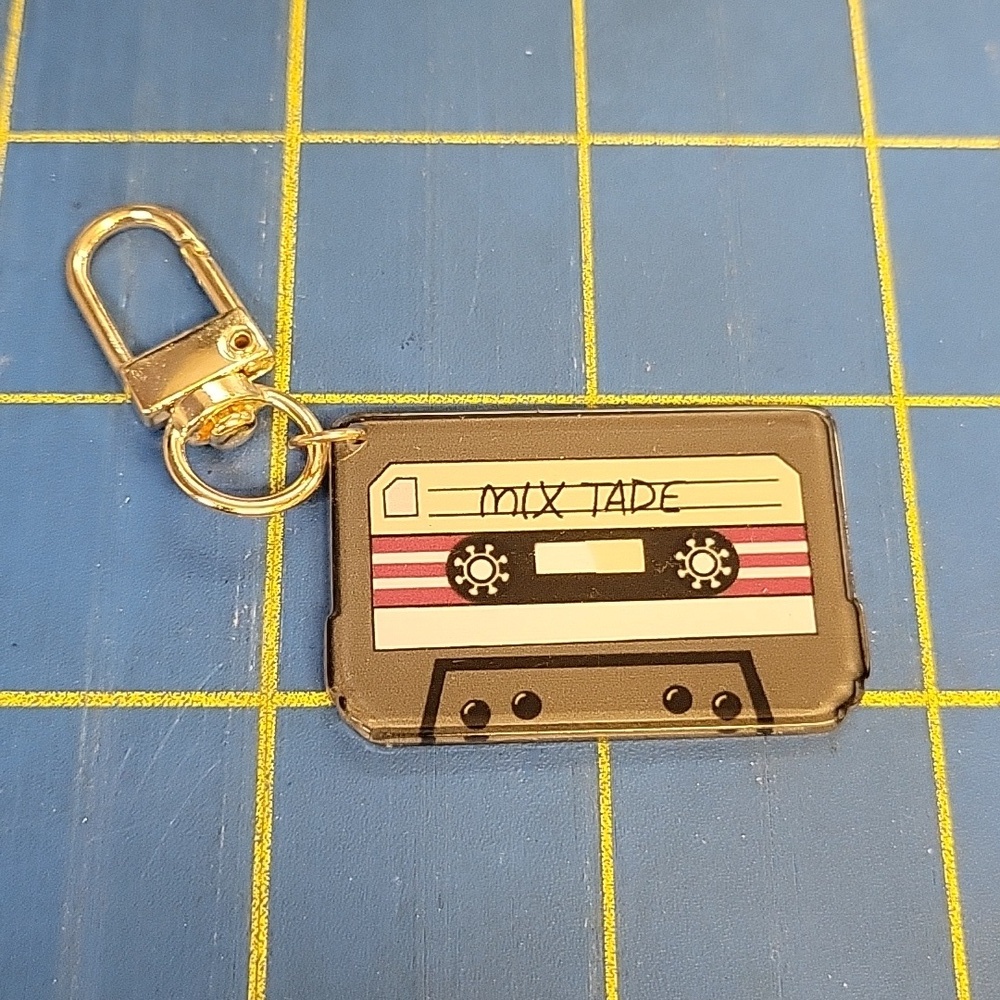 Retro Cassette Keychain - Black and Multicolor New